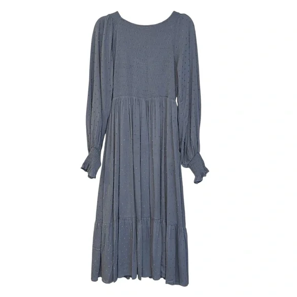 Baltic Born Lainey Smocked Swiss Dot Midi Dress Dusty Blue Medium NWT Feminine - Picture 4 of 6